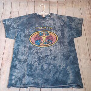 Dragon Con stained glass dragon t-shirt. Tie dye. Men's XL. Blue.